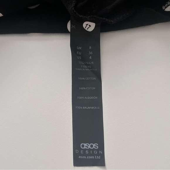 asos design Mini Dress Black White Polka Dot V Neck with Fabric Ties Sz 4 - Picture 4 of 5